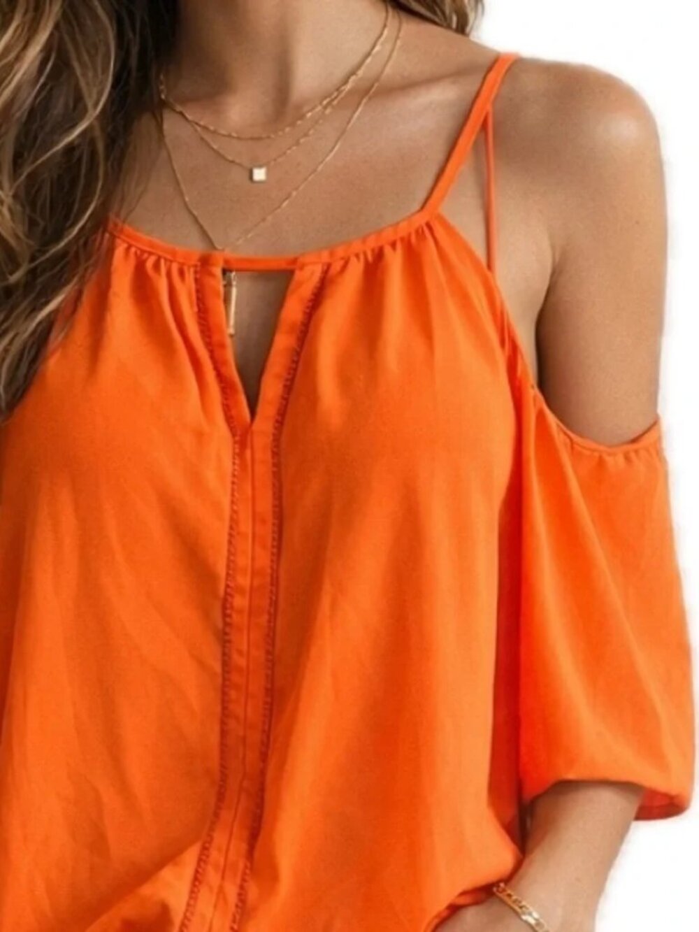 Worthington - Vibrant Orange Cold-Shoulder Halter Top